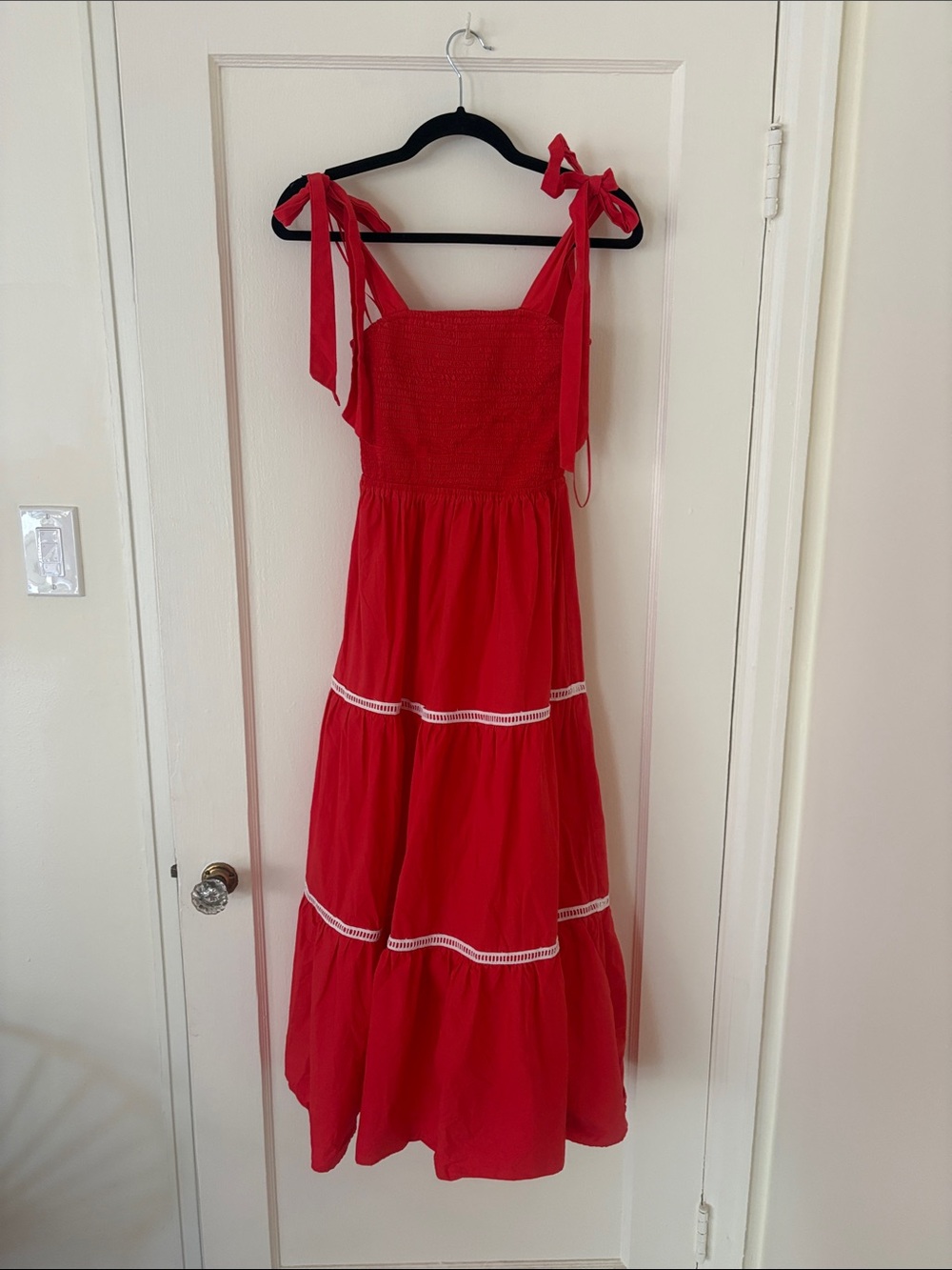 Flying Tomato Red Tiered Tie-Shoulder Maxi Dress